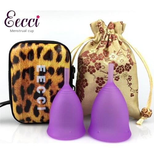 EECCI 2pcs Menstrual Cup with 1 case 1 bag - 3 Size - Soft, Flexible, Reusable Medical-Grade Silicone Period Cup - Easy insert