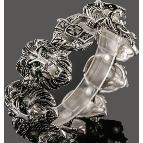 Vintage Lion Heads Metal Bracelet Men Heavy Stainless Steel Mens Charm Bracelets Bangles 2020 Best Friends On Hand Jewelry Drop