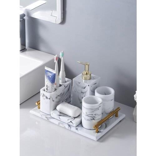 European Style Marbled Resin Bathroom Kit Household Soap Bottle Soap Dish Toothbrush Cup Mouthwash Cup Kit Home Decoration