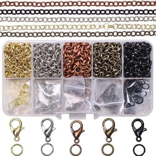 Jewelry Findings Set Metal Beads For Bracelets Necklace Alloy Chain Circle Lobster Clasp DIY Crafts Handmade Charms Accessories