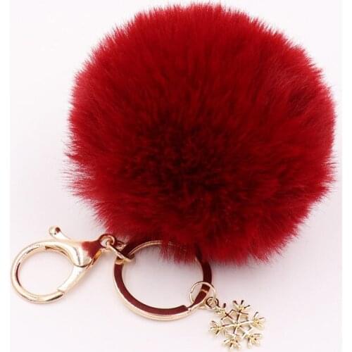 Faux Rabbit Fur Ball Keychains With Crystal Snowflake Key Rings Key Holder Trendy Jewelry Bag Accessories Gift Bag Key Ring