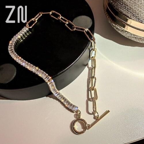 ZN New Fashion Cubic Zircon Crystal Choker Necklaces for Women Geometric Rhinestone Necklaces Statement Jewelry Gifts