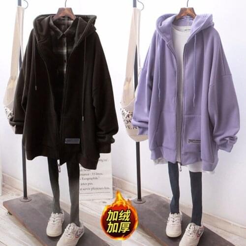 INS Super Popular Student Mid-Length Hooded Sweater Womens Spring and Autumn Clothing Large Size Plump Girls Lazy Style Coat