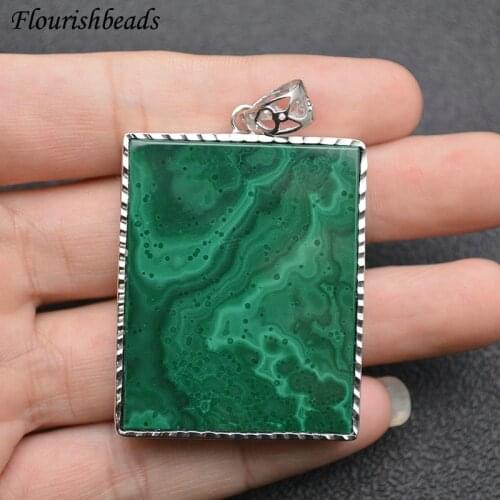Rectangle Shape Natural Malachite Metal Edge Pendant Big Size Gemstone Materials Fine Jewelry Necklace Makings DIY Supplies