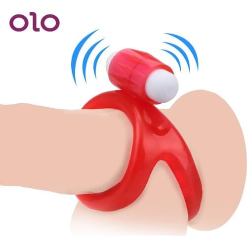 OLO Sexy Dual Ring Penis Ring Vibrator Penis Erections Male Time Delay Ejaculation Vibrating Cock Rings Sex Toys for Men