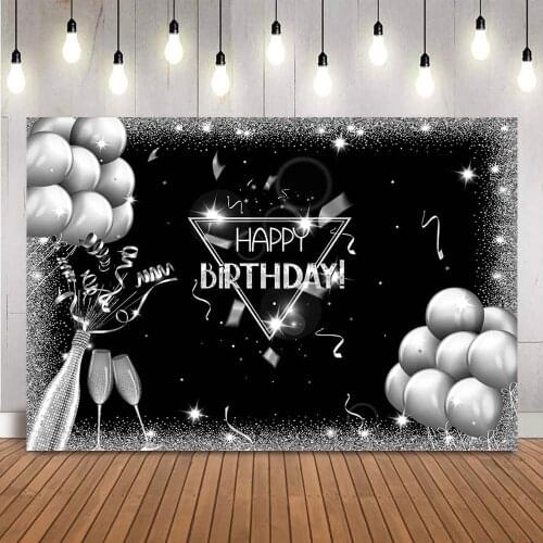 Sliver glitter birthday backdrop party balloons champagne high heels photo background studio glitter shiny photocall props