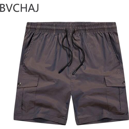 Mens New Summer Sports Track Shorts Solid Color Fitness Jogging Rope Stretch Waist Europe Size Casual Multi-Pocket Cargo Shorts