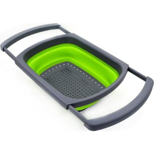 Hot Silicone Collapsible Over The Sink Retractable Colander with Handle Kitchen Folding Strainer Bowls Drain Water Filter Basket