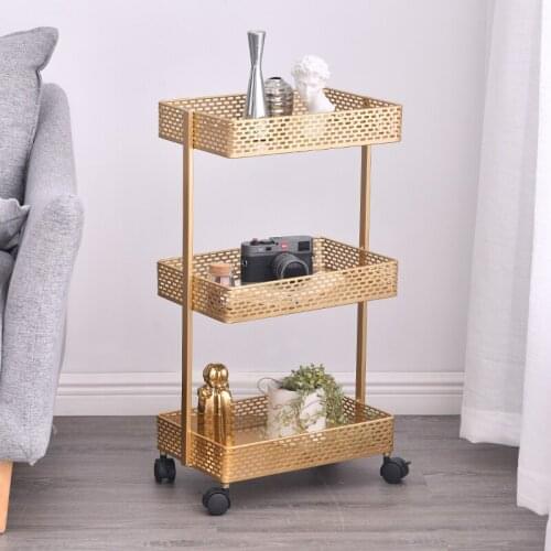 Nordic Metal Storage Rack with Wheels Movable 3 Layers Gold Shelf Basket Home Organization and Storage Bathroom Kitchen Rack