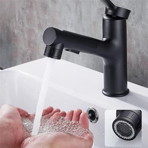 Pull Out Style Bathroom Basin Sink Faucet Rinser Sprayer Gargle Brushing with Inlet Pipe 3 Modes Mixer Tap Cold&Hot Basin Faucet