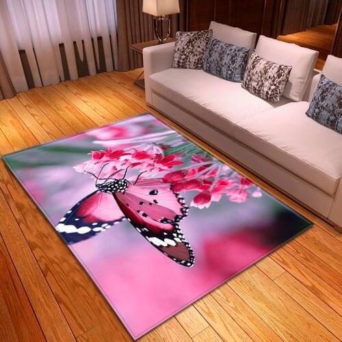 Modern Large Mat Dream Cartoon Flower Butterfly 3D Printed Carpets for Living Room Home Area Rug Soft Flannel Bedroom Decor Rugs