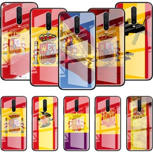 Spain Spanish Flag Glass Case For Xiaomi Redmi Note 9S 8T 9 8 Pro 7 8A Mi 10 Lite 5G 9T CC9 Tempered Phone Capas Cover Shell