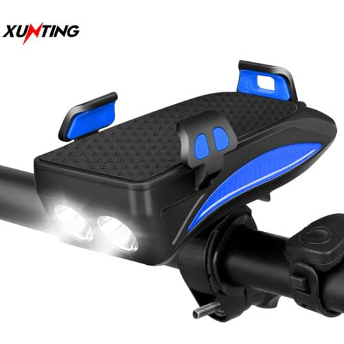 Multifunction 4 IN 1 Bike Light 2000mA 4000mA Bike Flashlight Bike Horn Phone Waterproof Holder Power Bank Bicycle Front Light