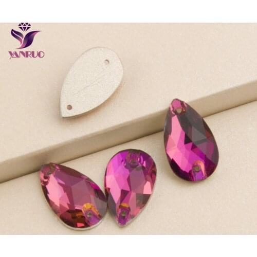 YANRUO 3230 Drop Fuchsia Sew on Stones Crystal Sewing Crystals Flatback Rhinestones Paste Glass Red Strass