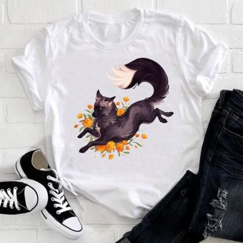 Women Graphic Fox Animal Cartoon Printing 90s Cute Short Sleeve Clothes Lady Tees Tops Female T Shirt Womens T-Shirt