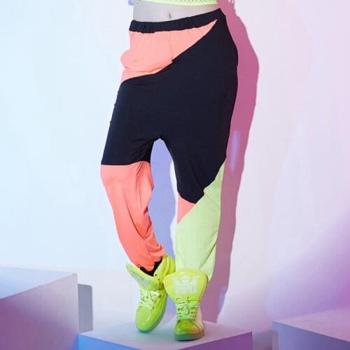 2016 New Fashion Brand Jazz harem women hip hop pants dance spring and summer loose neon patchwork candy colors sweatpants