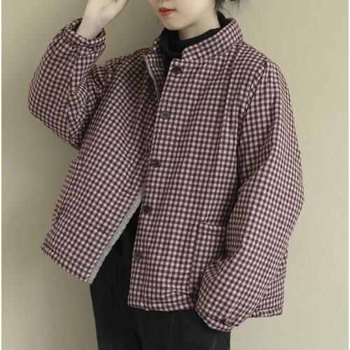 Aransue Ovesize Female Coat Autumn Winter Cotton Wadded Jacket Short Design Outer Wear Plaid Padded Top, P454