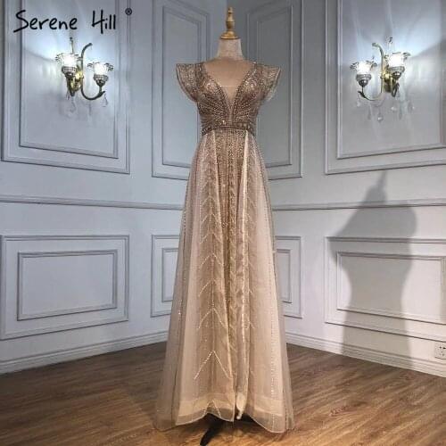 Serene Hill Nude Luxury Overskirt Evening Dresses Gowns 2021 Beaded Mermaid Sexy For Women Party BLA71335