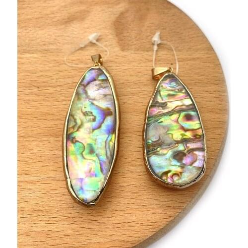 1pc Natural Colorful Abalone Shell Pendants Gold Plated Edge Oval Shape Waterdrop Shape DIY for Making Necklace 23x49mm 20x56mm
