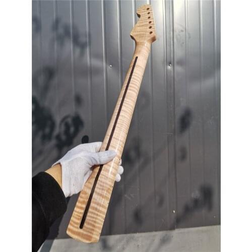 #35 Tiger Flam Maple Electric Guitar Neck 21 fret 25.5 inch Mapel Fretboard Unfinished #S4