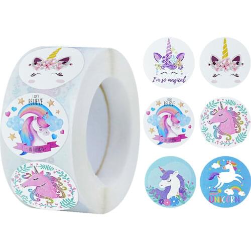 500pcs Cute Happy Birthday Stickers Unicorn Labels Birthday Gift Decor Tag Sealing Label Kids toys Package Scrapbooking Sticker