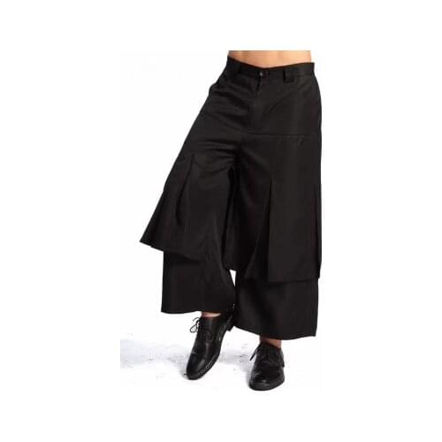 New Korean version of dark tide men wide-legged pants loose fashion fake two harem pants straight-leg men nine-point pants