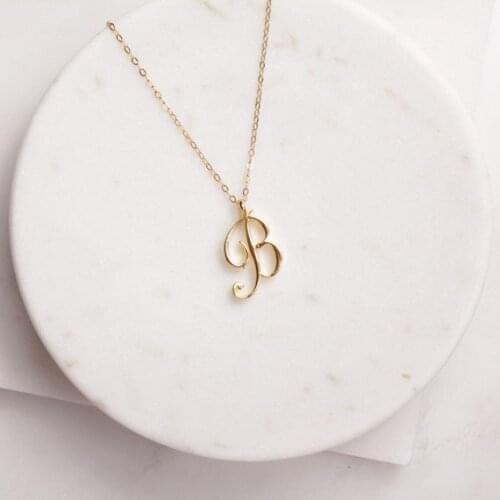 Cursive English letter name Sign B Monogram pendant chain necklace alphabet Initial friend family lucky gift necklace jewelry