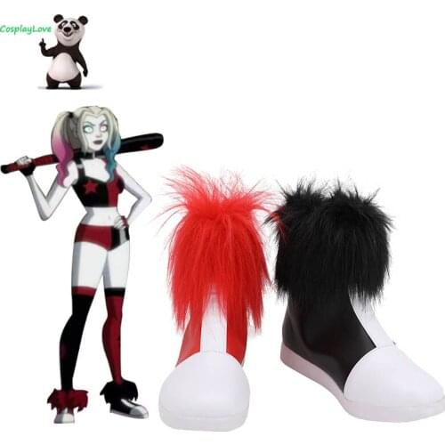 DC Anime Harley Red Black Shoes Cosplay Long Boots Custom Made For Halloween Christmas