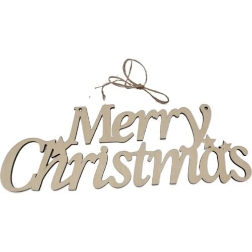 Merry Christmas Wooden Sign Shabby Rustic Unfinished Wood Ornament Cutout Embellishment Hanging Gift Tag for Xmas Tree Home