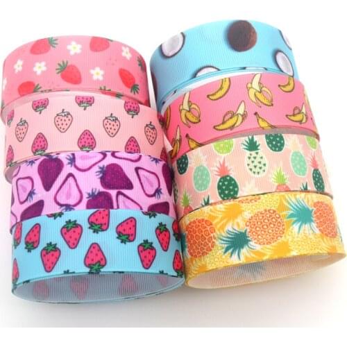 DHK 7/8'' 5yards Fruit Strawberry Pineapple Coconut Banana Printed Grosgrain Ribbon Accessory Hairbow Headwear DIY E1962