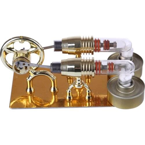 Two-Cylinder Stirling Engine Model Engine Teaching Show Model Science Educational Toys For Children Toys Birthday Gift - Golden