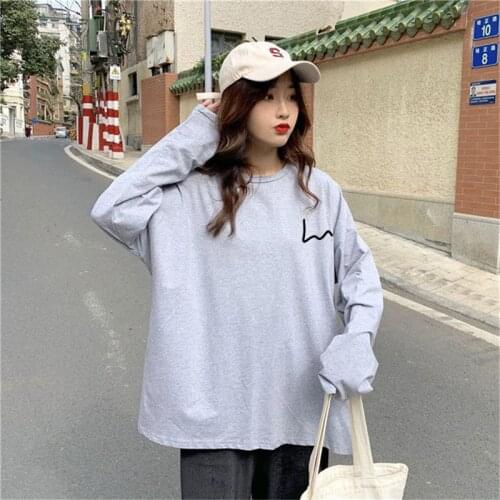 New long-sleeved T-shirt for female students Korean version of loose wild cotton bottoming shirt BF wind solid color tops