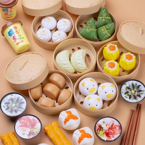 Simulation Breakfast Kids Pretend Play Kitchen Toys Miniature Steamer Buns Dumplings Chinese Food Children Educational Toys