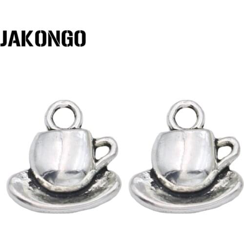 JAKONGO Antique Silver Plated Coffee Cups Charm Pendants for Jewelry Accessories Making Bracelet DIY 16x15mm 20pcs/lot