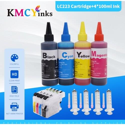 KMCYinks LC223 XL Refillable Ink Cartridges + 4 Bottl Dye Ink For Brother DCP-J562DW DCP-J4120DW MFC-J480DW MFC-J680DW MFC-J880D