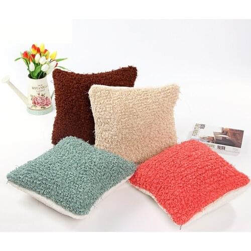 Brief Solid Color Pattern Pillow Cover 40*40cm Artificial Lamb Velvet Pillow Case Home Decorative Cover P-16