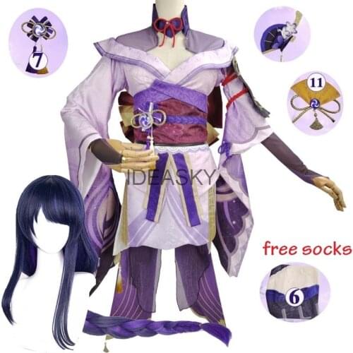 Anime Game Genshin Impact Raiden Shogun Cosplay Costume Baal Wig Cosplay Costume Sexy Women Kimono Dress Uniform Party RolePlay