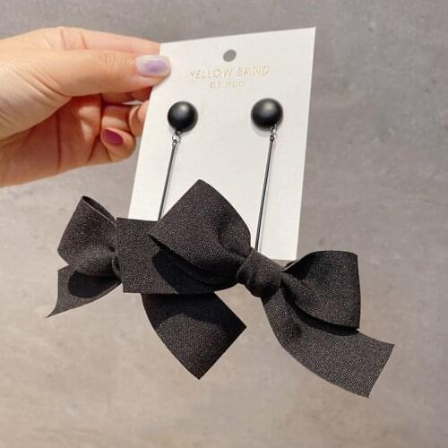Hyperbole Big Black Bowknot Earrings for Women Girls Enamel Ribbon Big Cross Band Hanging Dangle Earrings Statement Jewelry Gift