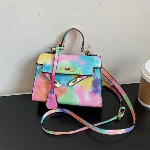 Small square bag personalized color printing soft top handle handbag 2021 new single shoulder diagonal commuter bag for women