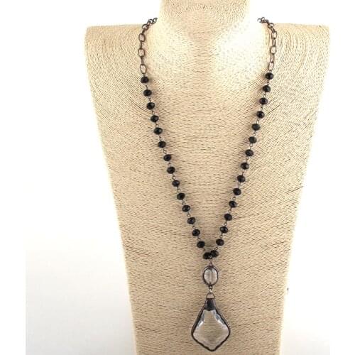 Fashion Bohemian Jewelry Black Gun Plated Chain Black Glass Rosary Chain Pendant Cross Necklaces