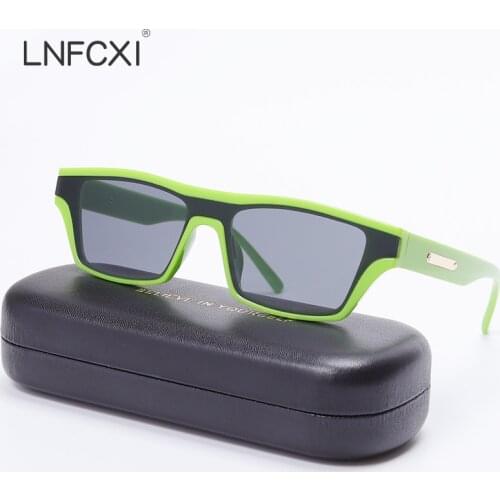 LNFCXI Fashion Cat Eye Colorful One Piece Sunglasses Women Vintage Green Orange Eyewear Men Shades UV400 Tea Gray Sun Glasses