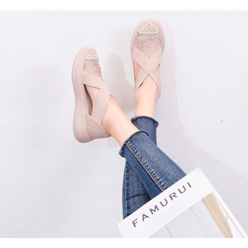 Fashion Sandals Women Retro Sewing Mesh Flats Summer Shoes Woman Elastic Bandage Casual Platform Sandals 2020 Sandalias Mujer