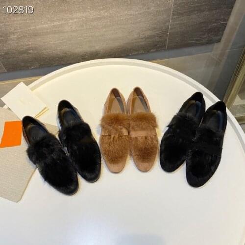 Fashion Womens Loafers Luxury Brand Designer Shoes Real Fur Flats Genuine Leather Shoes Size 34-41 Hot Sell Ladies Flats