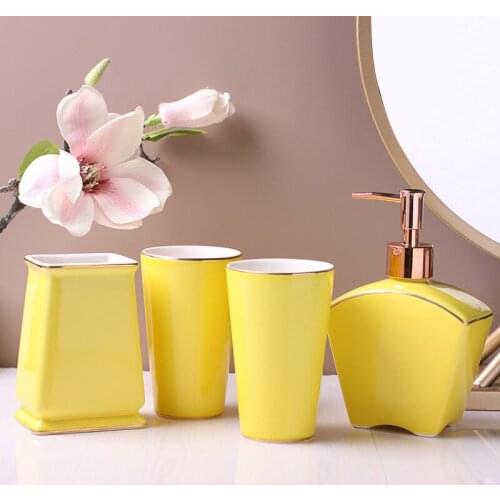Bathroom Accessories Set Ceramic Soap Dispenser Gargle Cup Toothbrush Holder Soap Dish With 304 Stainless Steel Tray Simple Type