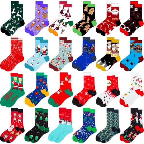 Novelty Fashion Colourful Kawaii Casual Men Women Christmas Socks Harajuku Cute Funny Cotton Snow Elk Socks Christmas Tree Gifts