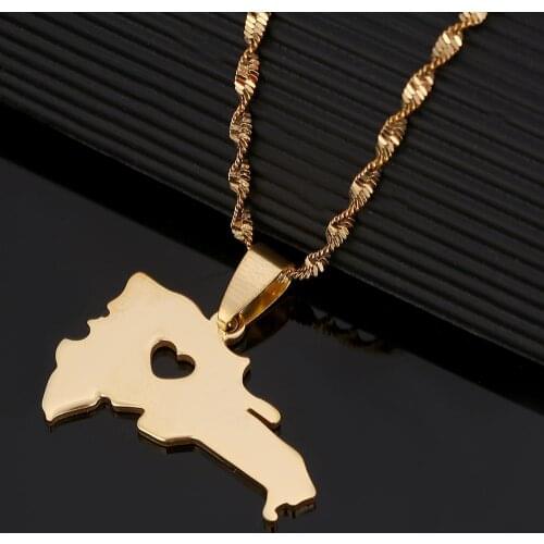 Stainless Steel The Dominican Republic Map Pendant Necklace for Women Gold Color Map of Dominican Heart Jewelry
