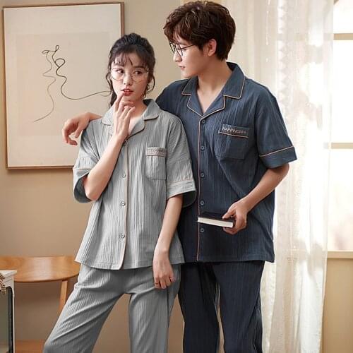 Fdfklak 3XL Large Size Pajamas Sets Couple Sleepwear Family Pijama Lover Night Suit Men & Women Summer New Home Clothing