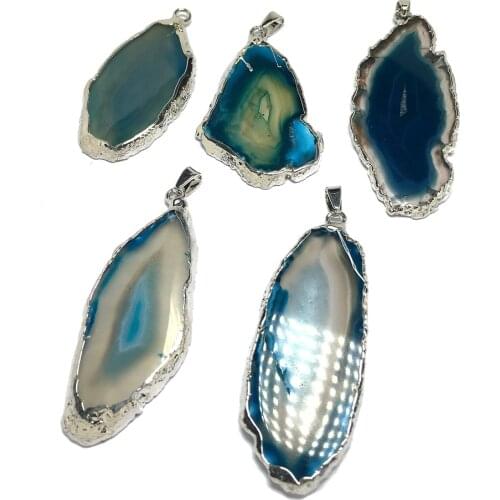New Fashion Natural Stone Blue Agates Pendant Necklace Irregular Charms For Jewelry Making DIY Necklace Accessories