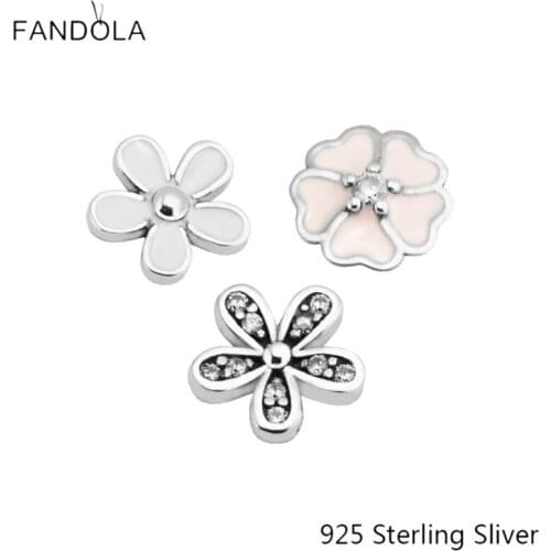 CKK 925 Sterling Silver Poetic Blooms Petites, Mixed Enamels Accessories Original Charms Jewelry Fits Floating Lock Pendant