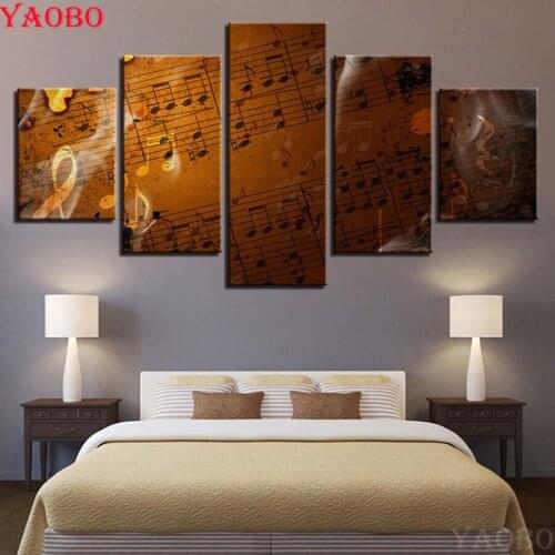 Full square round Drill 5D Diamond Painting 5 pcs Retro Score Music Notes Painting Diamond embroidery mosaic For Bedroom Decor